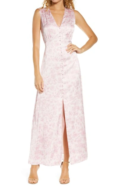 Shop Wayf The Francis Floral Print Satin Maxi Dress In Pink Roses