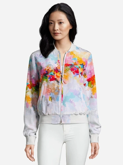 Shop Robert Graham Meredith Painterly Printed Silk Bomber Jacket In Multi