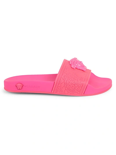 Shop Versace Medusa Neon Slides In Pink