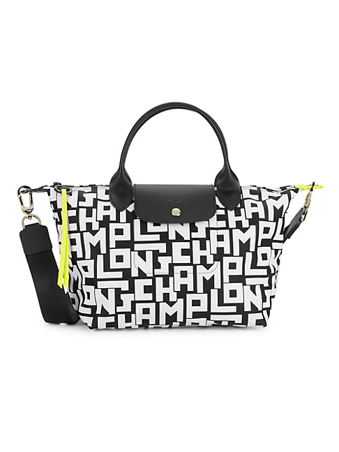 Longchamp Le Pliage Lgp Logo Top Handle Bag In Black White | ModeSens