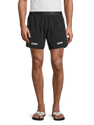 Shop Off-white Logo Jogger Shorts In Black