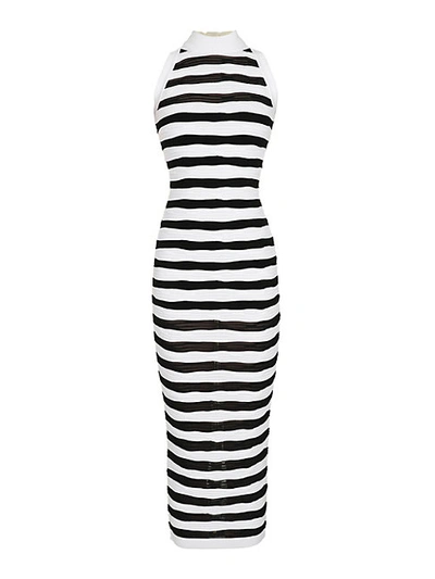Shop Balmain Striped Bodycon Dress In Black