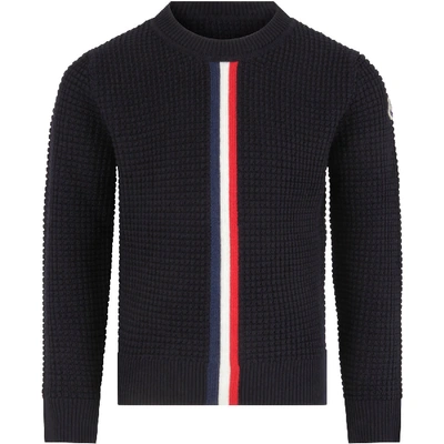 Shop Moncler Blue Sweater For Boy With Iconic Patch