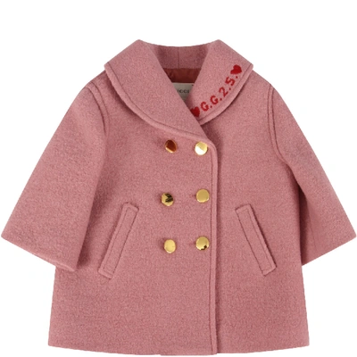 Shop Gucci Pink Coat With Double Gg For Baby Girl