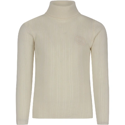 Shop Gucci Ivory Sweater With Double Gg For Kid