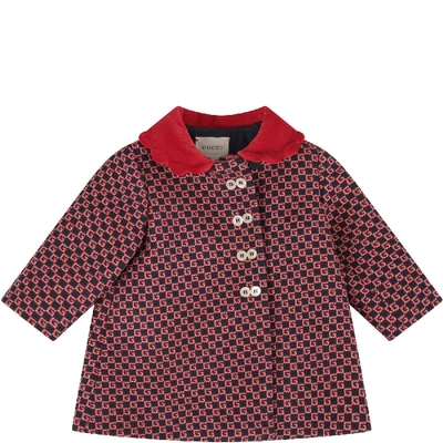 Shop Gucci Blue Coat With Double Gg For Baby Girl