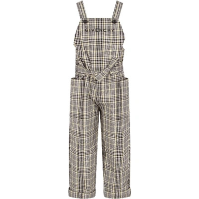 Shop Givenchy Grey And Yellow Overalls With Logo For Girl In Multicolor