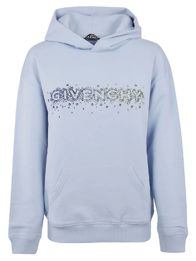 Shop Givenchy Embellished Logo Hoodie In Sky Blue