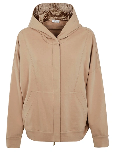 Shop Brunello Cucinelli Front Zip Hoodie In Light Brown