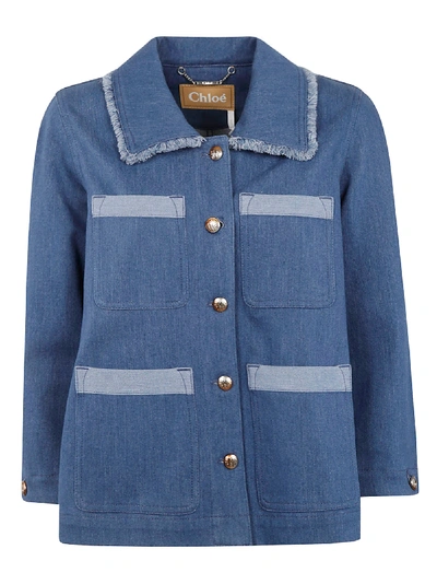 Shop Chloé Denim Wide Buttoned Jacket In Stormy Blue