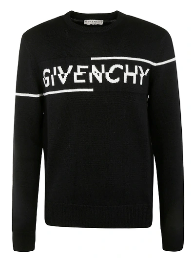 Shop Givenchy Chest Logo Knit Sweater In Black/white