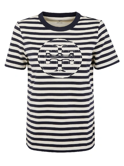 Shop Tory Burch Striped Logo T-shirt In Navy Stripe