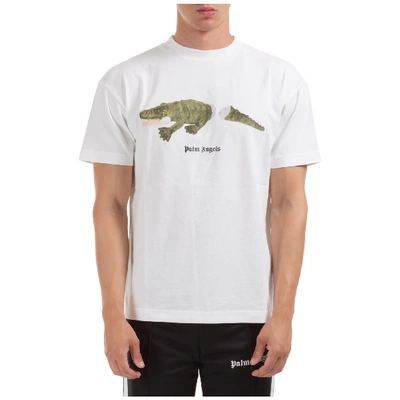 Shop Palm Angels Crocodile T-shirt In White / Green
