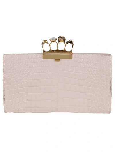 Shop Alexander Mcqueen Four Ring Flat Clutch In Flesh