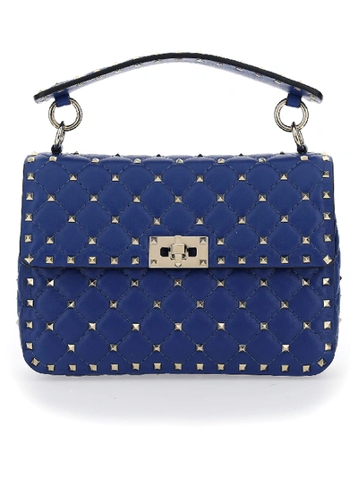 Shop Valentino Medium Rockstuds Shoulder Bag In Blu Delft