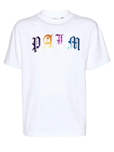 Shop Palm Angels Multicolored Gothic Logo T-shirt In White