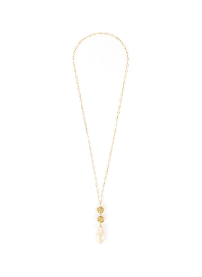 Shop Kenneth Jay Lane Jonquil Crystal Baroque Pearl Necklace In Metallic
