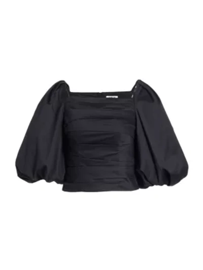 Shop Amur Priya Puff-sleeve Cropped Top In Black