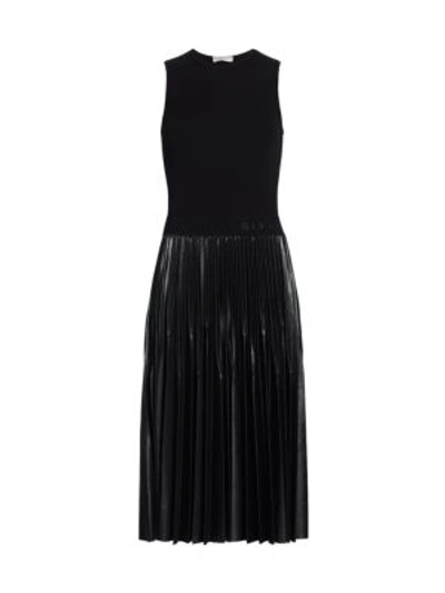 Shop Givenchy Pleated Faux-leather Midi Dress In Black