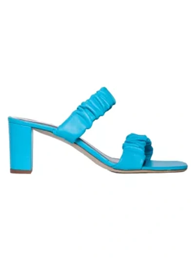 Shop Staud Frankie Ruched Leather Mules In Bright Blue