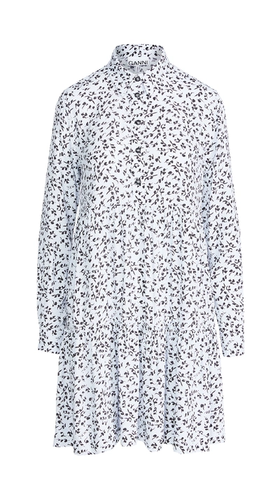 Shop Ganni Printed Georgette Dress In Egret