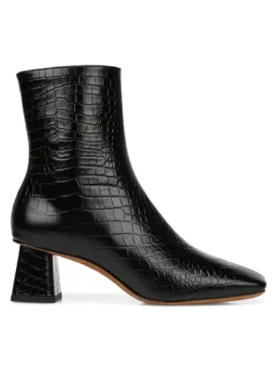 Shop Vince Koren Square-toe Croc-embossed Leather Ankle Boots In Black