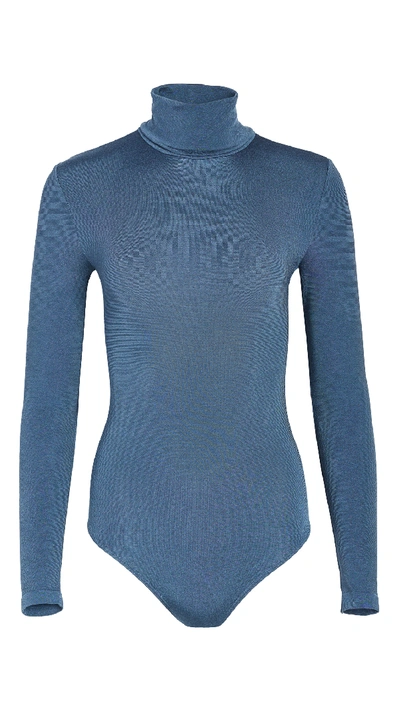 Wolford Colourado Stringbody Turtleneck Bodysuit In Denim