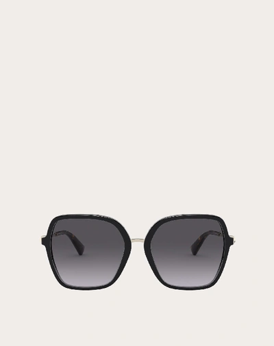 Shop Valentino Occhiali Squared Acetate Frame With Functional Stud In Black/gradient Black
