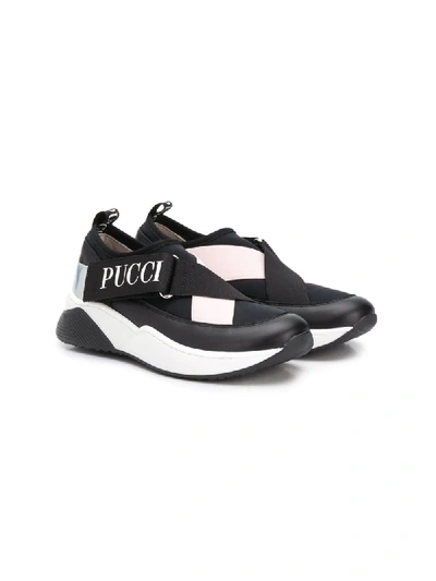 Shop Emilio Pucci Junior Cross-over Strap Sneakers In Black