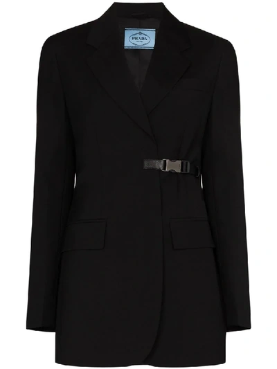 Shop Prada Belted Blazer Jacket In Black