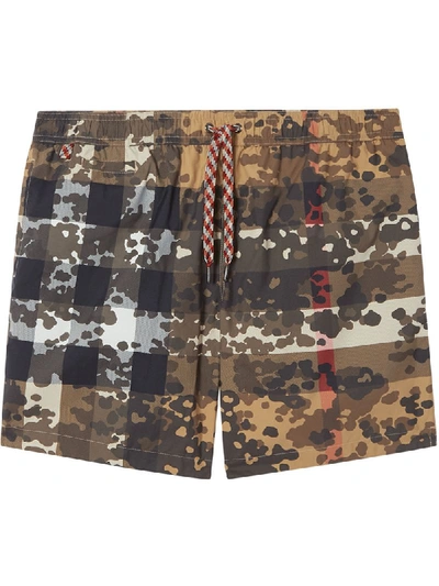 Shop Burberry Camouflage Check Swim Shorts In Neutrals