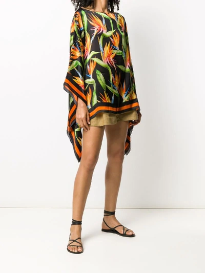 Shop Mc2 Saint Barth Birds Of Paradise Floral Kaftan In Black