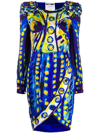 Shop Moschino Matador Print Dress In Blue