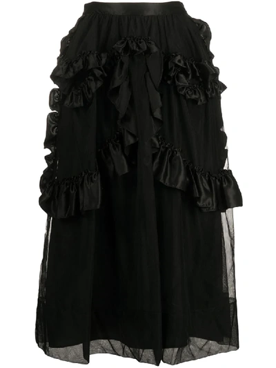 Shop Simone Rocha Ruffled Mesh Skirt In Black