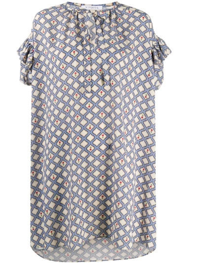 Shop Vivetta Geometric-print Ruffled-sleeve Dress In Neutrals
