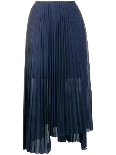 Shop Helmut Lang Pleated Tricot Skirt In Blue