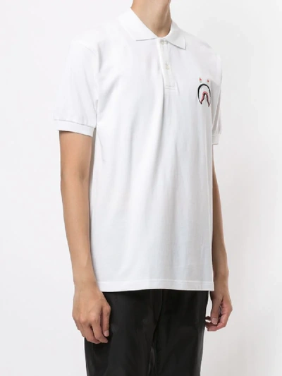 Shop A Bathing Ape Shark-embroidered Polo Shirt In White