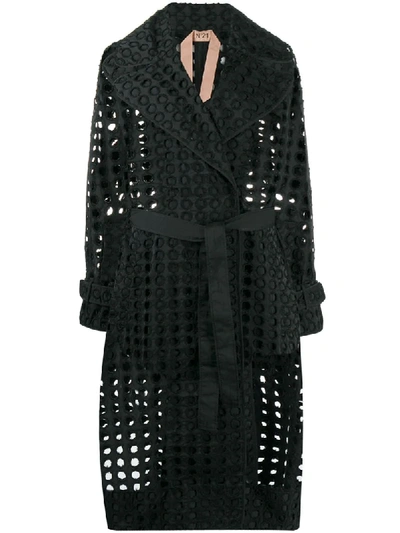 Shop N°21 Perforated-design Midi Coat In Black