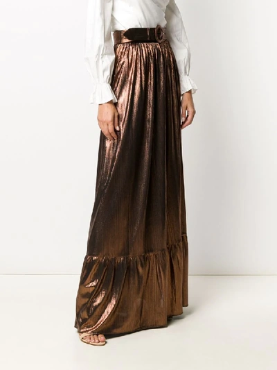 Shop Retroféte Belted Maxi Skirt In Brown