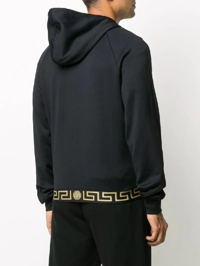 Shop Versace Greca Border Zip-up Hoodie In Black