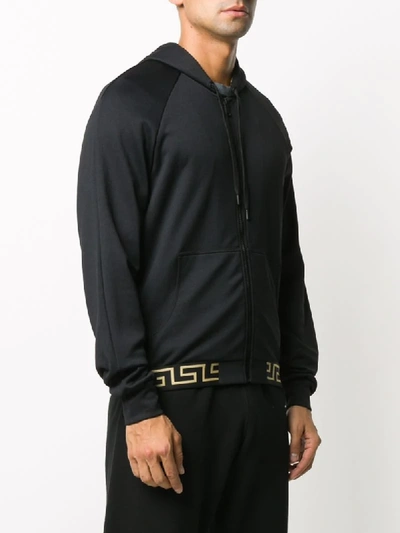 Shop Versace Greca Border Zip-up Hoodie In Black