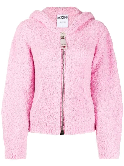 Shop Moschino Fleece Style Hooded Jacket In Pink