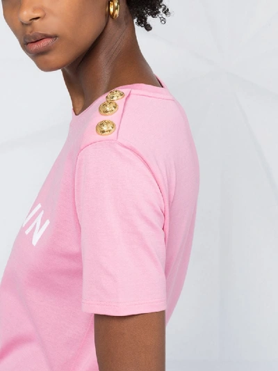 Shop Balmain Logo Print T-shirt With Shoulder Buttons In Pink