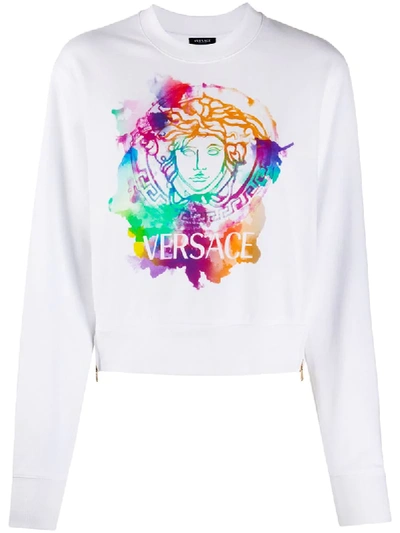 Shop Versace Medusa Tie-dye Sweatshirt In White