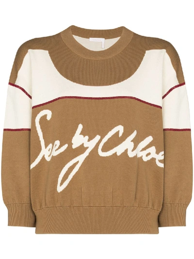 Shop See By Chloé Logo Knit Jumper In Brown