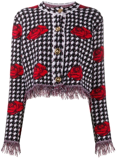 Shop Versace Knitted Rose Jacket In Black