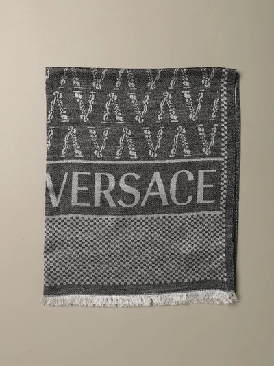 Shop Versace Jacquard Scarf In Silk And Wool In Black
