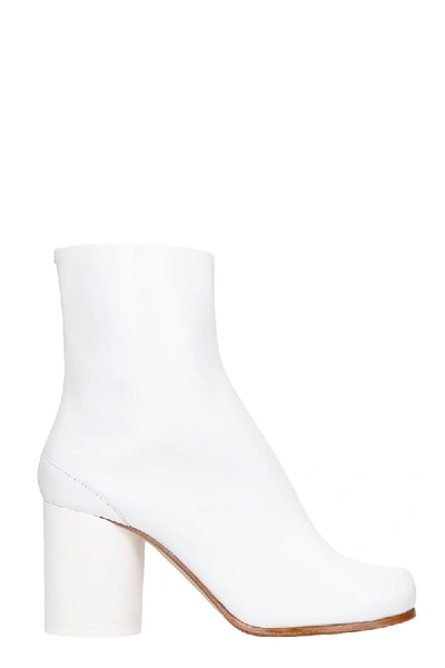 Shop Maison Margiela Tabi High Heels Ankle Boots In White Leather