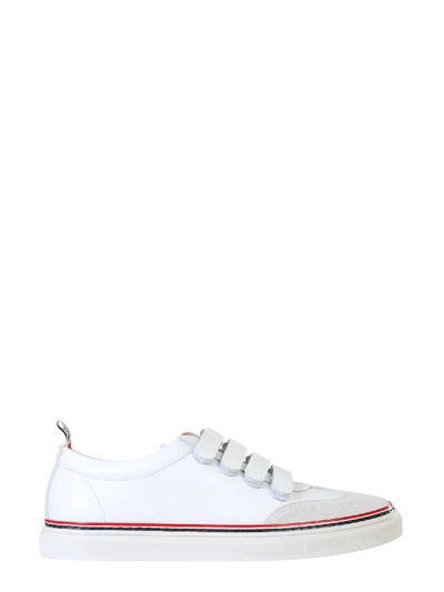 Shop Thom Browne Low Leather Sneakers In Bianco