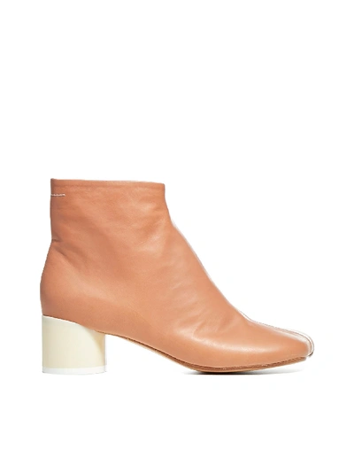 Shop Mm6 Maison Margiela Leather Ankle Boots In Sandstorm